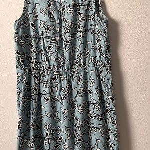 LOFT Light Blue Printed, Tie Waist, Sleeveless, Dress, Size M